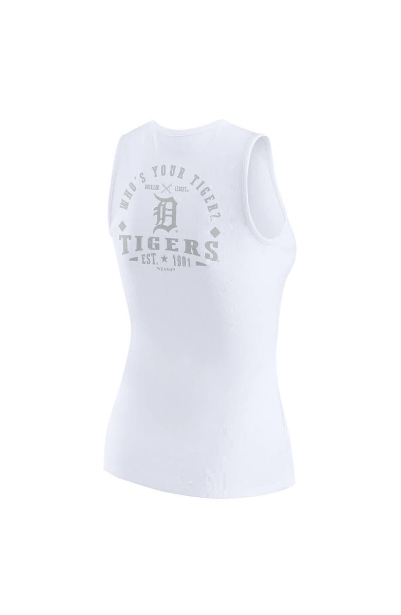 WEAR by Erin Andrews Women's WEAR by Erin Andrews White Detroit Tigers Rib-Knit Henley Tank Top, Alternate, color, White