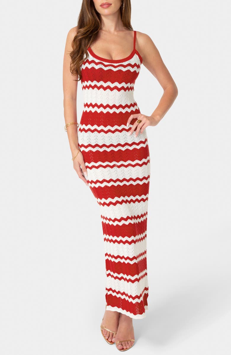 bebe Stripe Knit Maxi Dress, Main, color, Burgundy