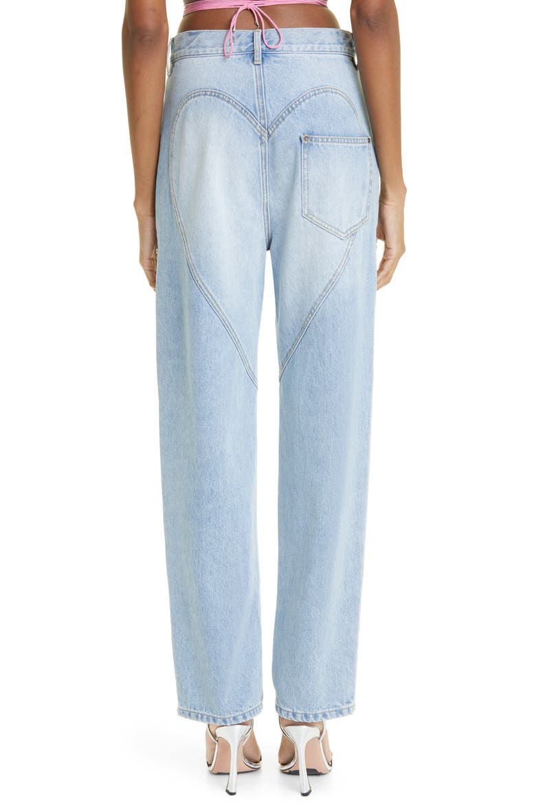 Crystal Slit Cotton Denim Straight Leg Jeans, Alternate, color, LIGHT BLUE