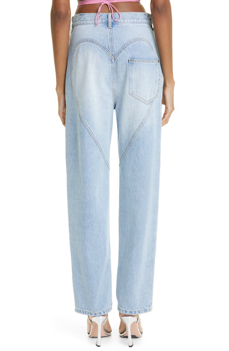 Area Crystal Slit Cotton Denim Straight Leg Jeans, Alternate, color, Light Blue