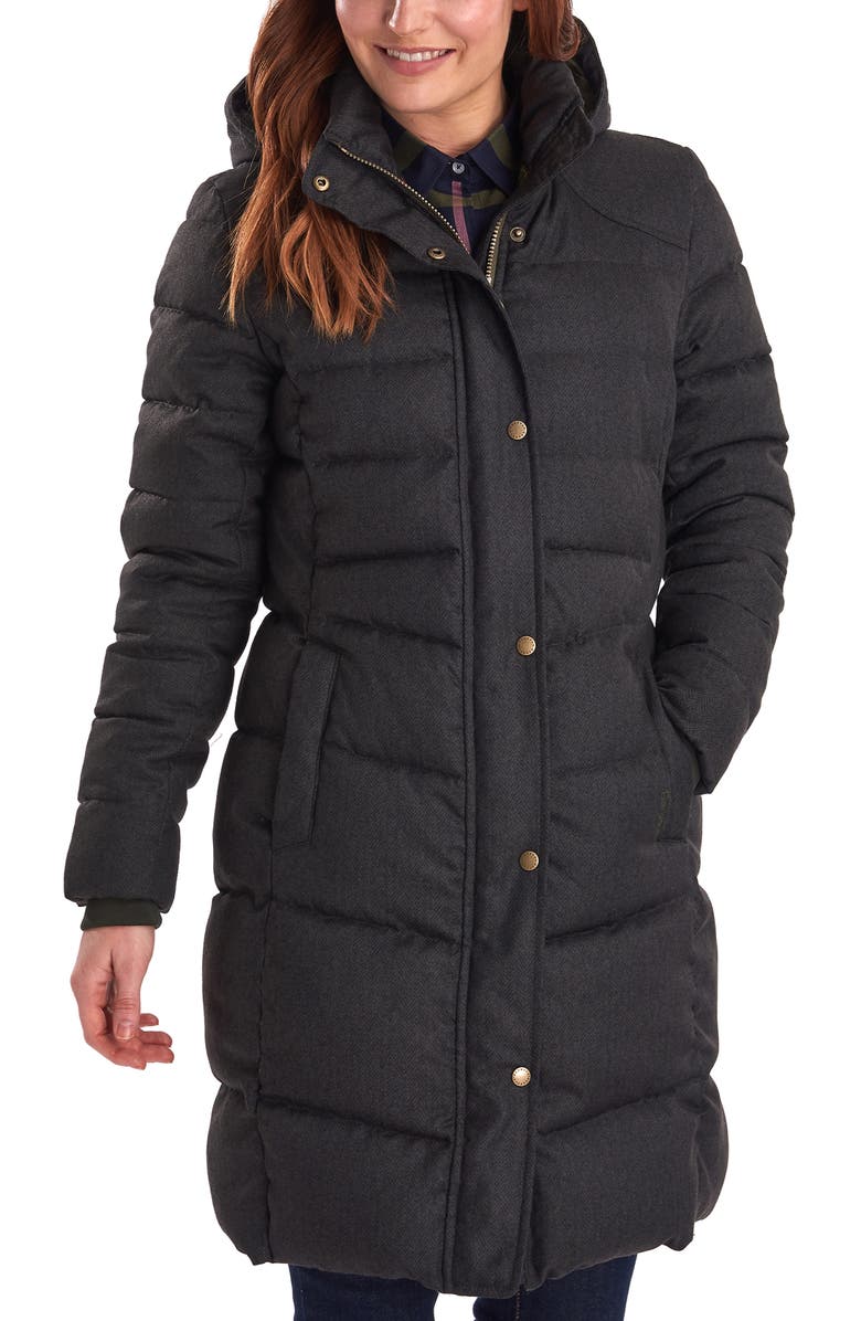 Barbour Lonnen Herringbone Channel Quilted Hooded Coat, Main, color,