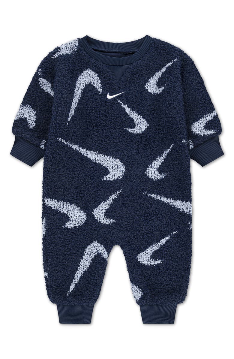Nike Swoosh Bouclé Jacquard Romper, Main, color, Midnight Navy