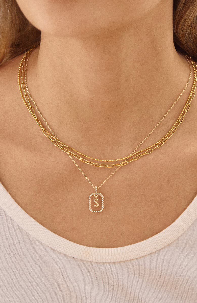 BaubleBar Alicia Intial Pendant Necklace, Alternate, color, Clear - A
