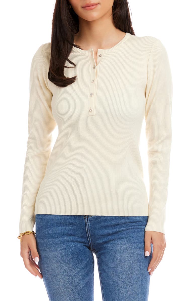 Karen Kane Rib Henley Sweater, Main, color, Cream