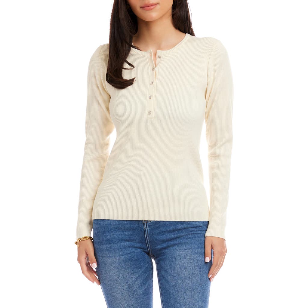 Karen Kane Rib Henley Sweater In White