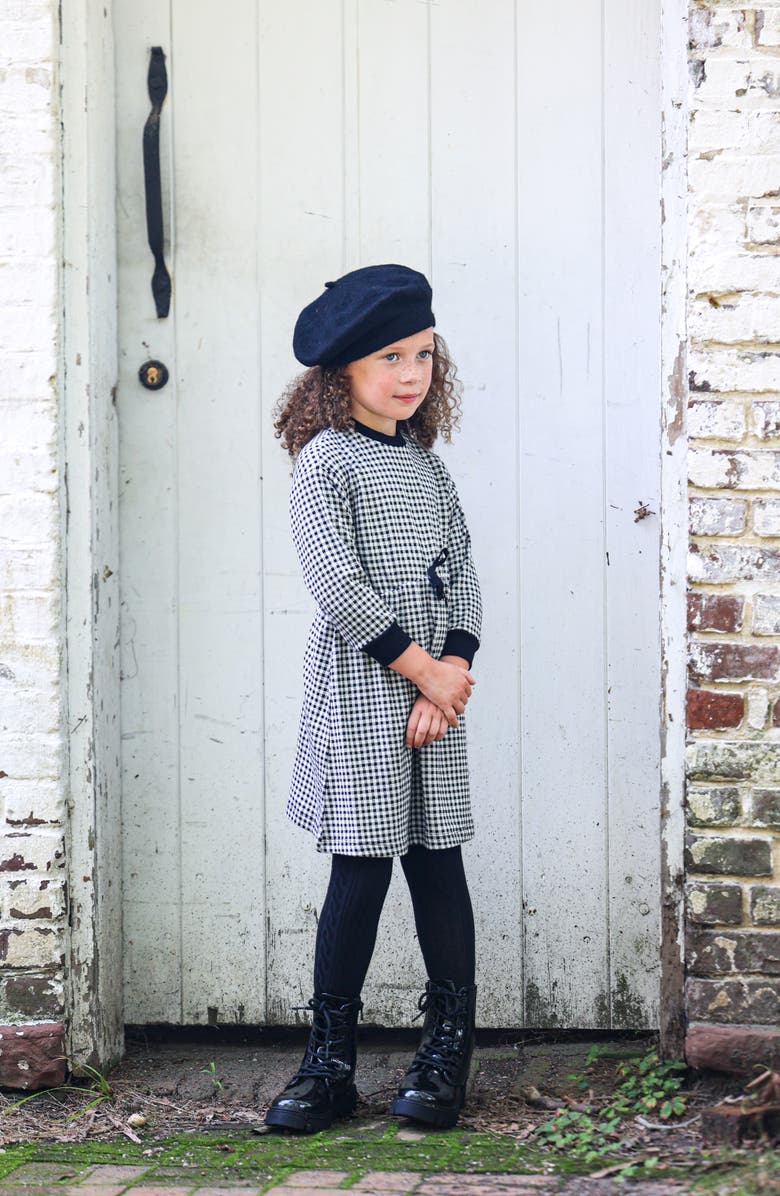 Manière Kids' Gingham Long Sleeve Dress, Alternate, color, Navy
