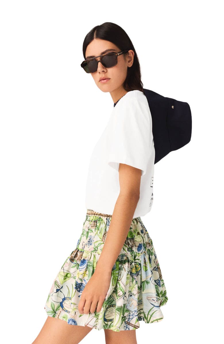maje Printed ruffled skirt, Alternate, color, Postcard Print
