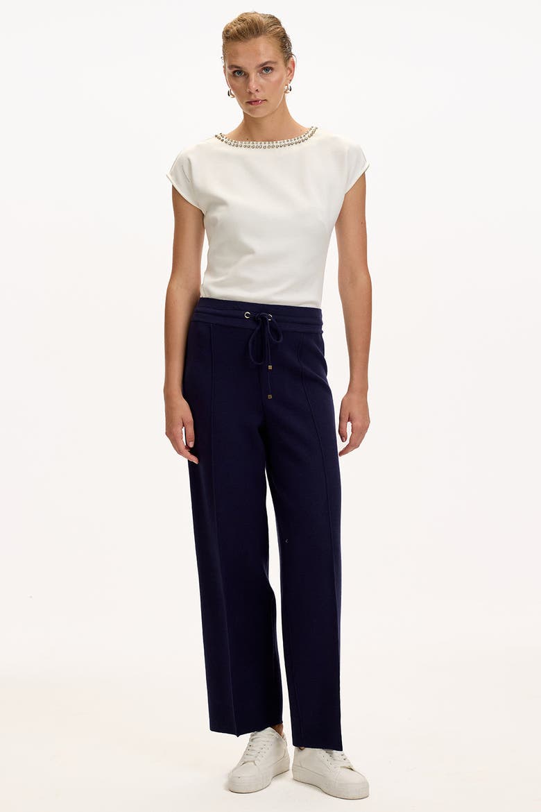Drawstring Knitted Trousers, Main, color, NAVY BLUE