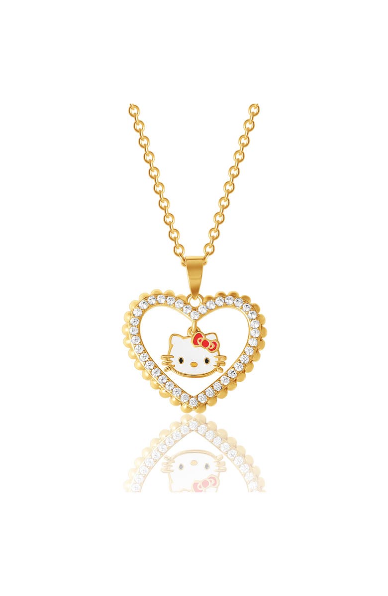 Hello Kitty Heart Cubic Zirconia Outlined Necklace, Main, color, 