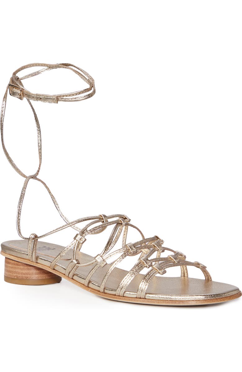 PAIGE Evan Ankle Tie Sandal, Main, color, Light Gold