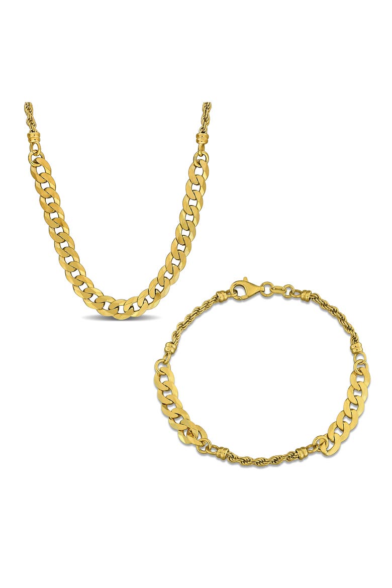 2.5mm Curb & 6mm Rope Chain Necklace & Bracelet Set, Main, color, GOLD MULTI
