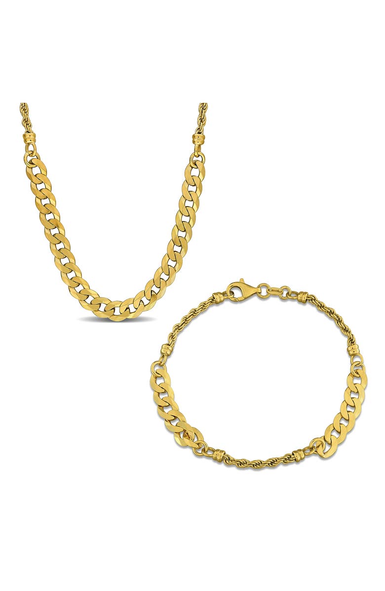 DELMAR 2.5mm Curb & 6mm Rope Chain Necklace & Bracelet Set, Main, color, 