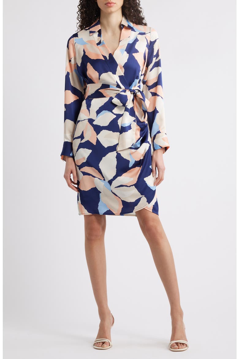 Print Tie Waist Dress, Main, color, NAVY MULTI