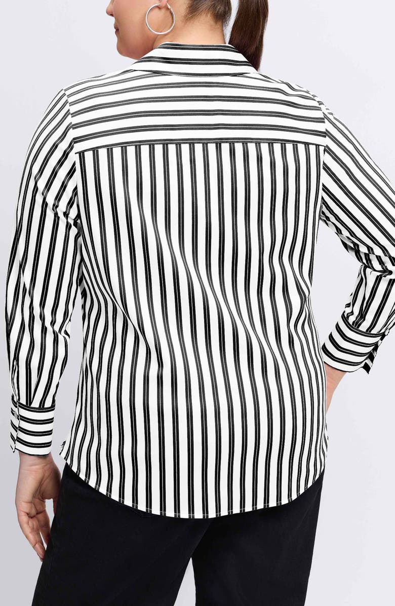 Foxcroft Mary Stripe Stretch Button-Up Shirt, Alternate, color, Black/ White