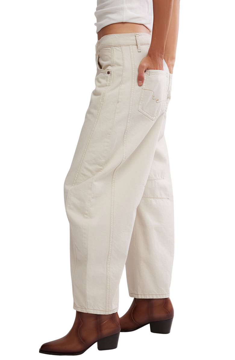 Free People Good Luck Mid Rise Barrel Leg Jeans, Alternate, color, Milk