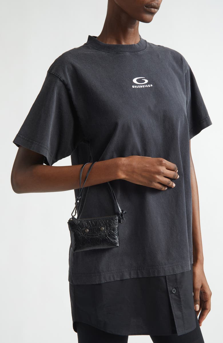 Balenciaga Le City Zip Pouch Leather Shoulder Bag, Alternate, color, 1000 Black