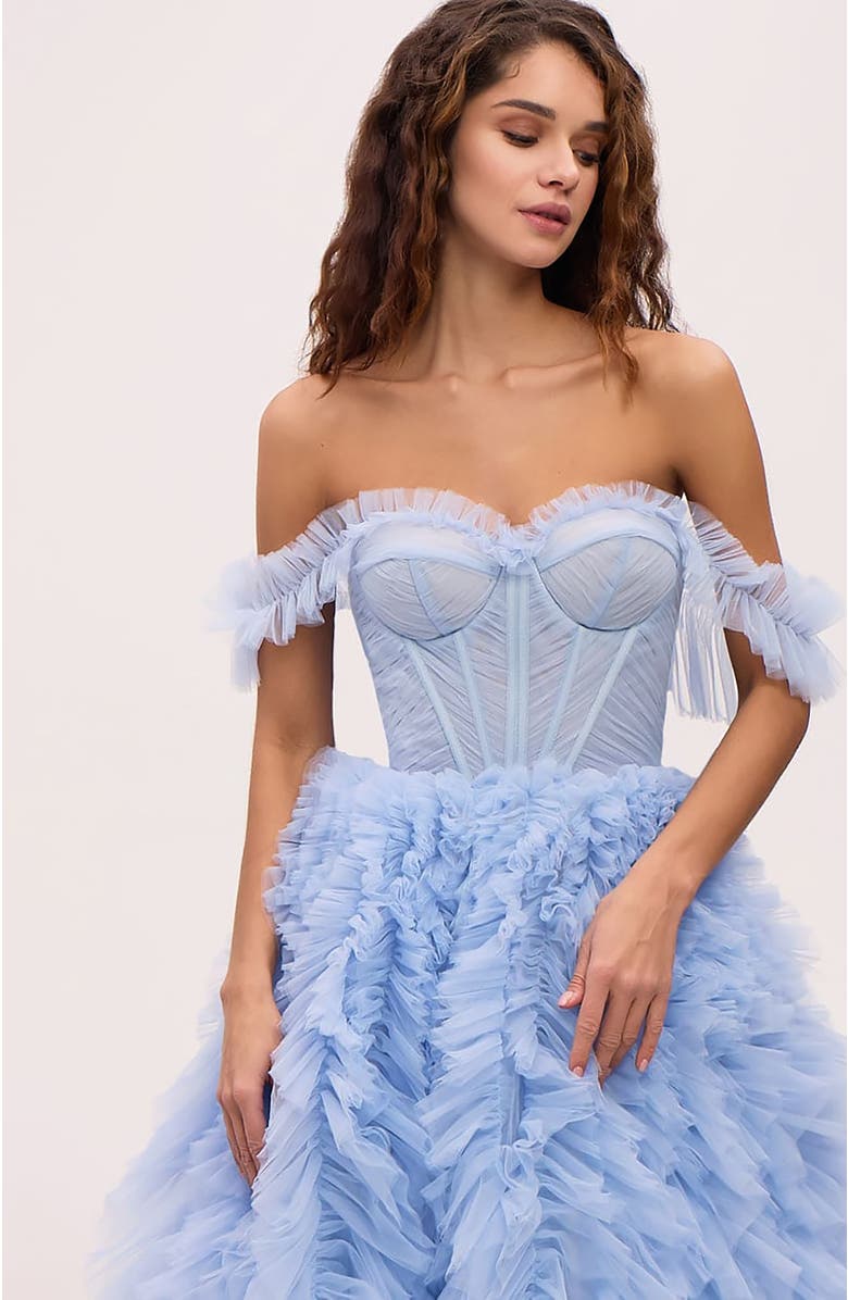 blue fluffy dress Long Stretch Formal Off Shoulder Dress 1367 – The Dress Outlet main image 0