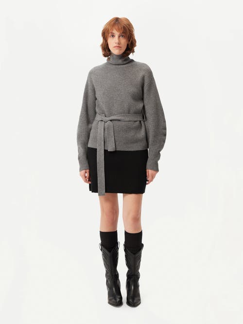 Gobi Mongolian Cashmere Belted Cashmere Turtleneck In Dim Gray