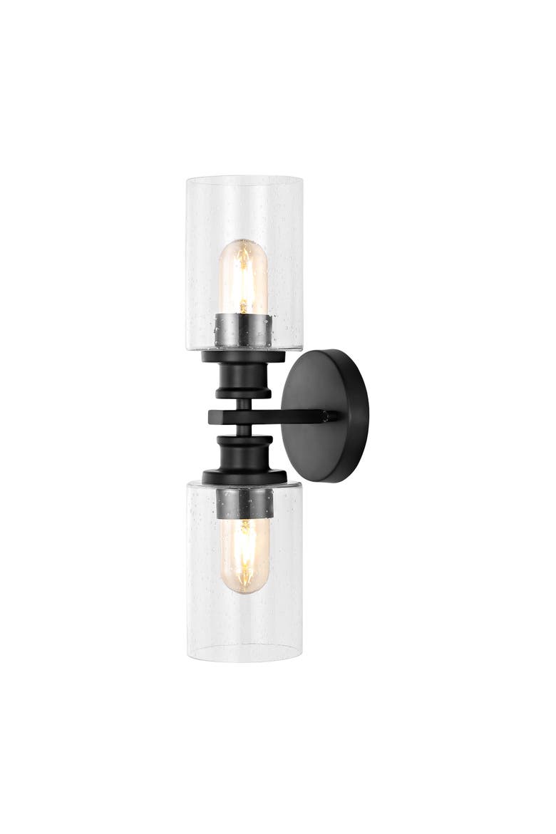 Jules Cylinder 2-Light Iron/Seeded Glass Farmhouse Contemporary LED Wall Sconce, Main, color, Black