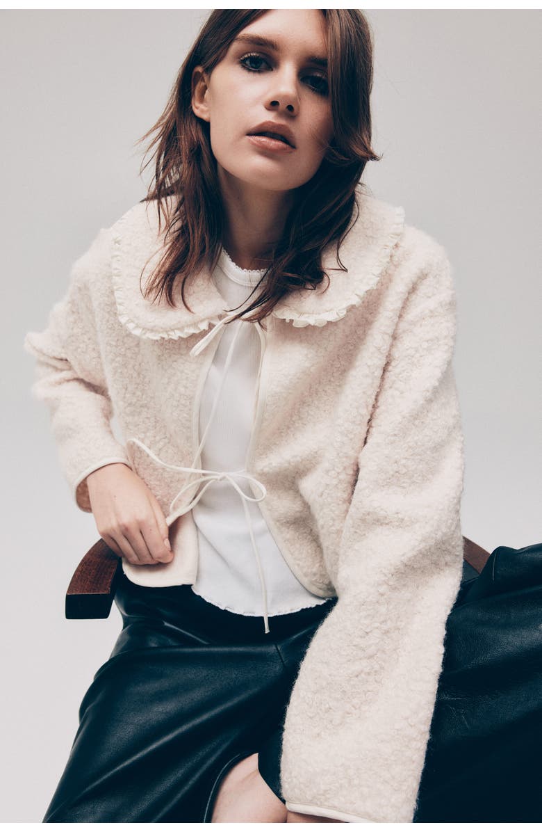 H&M Collared Bouclé Cardigan, Alternate, color, Cream