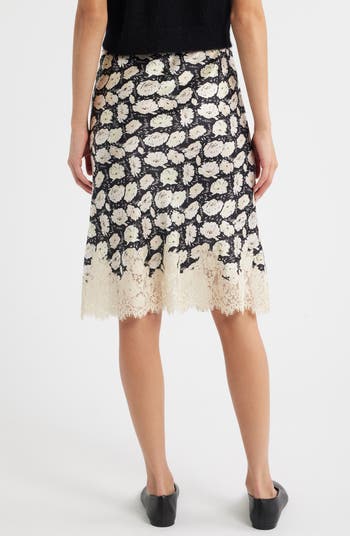 Elowette Floral Lace Hem Silk Skirt