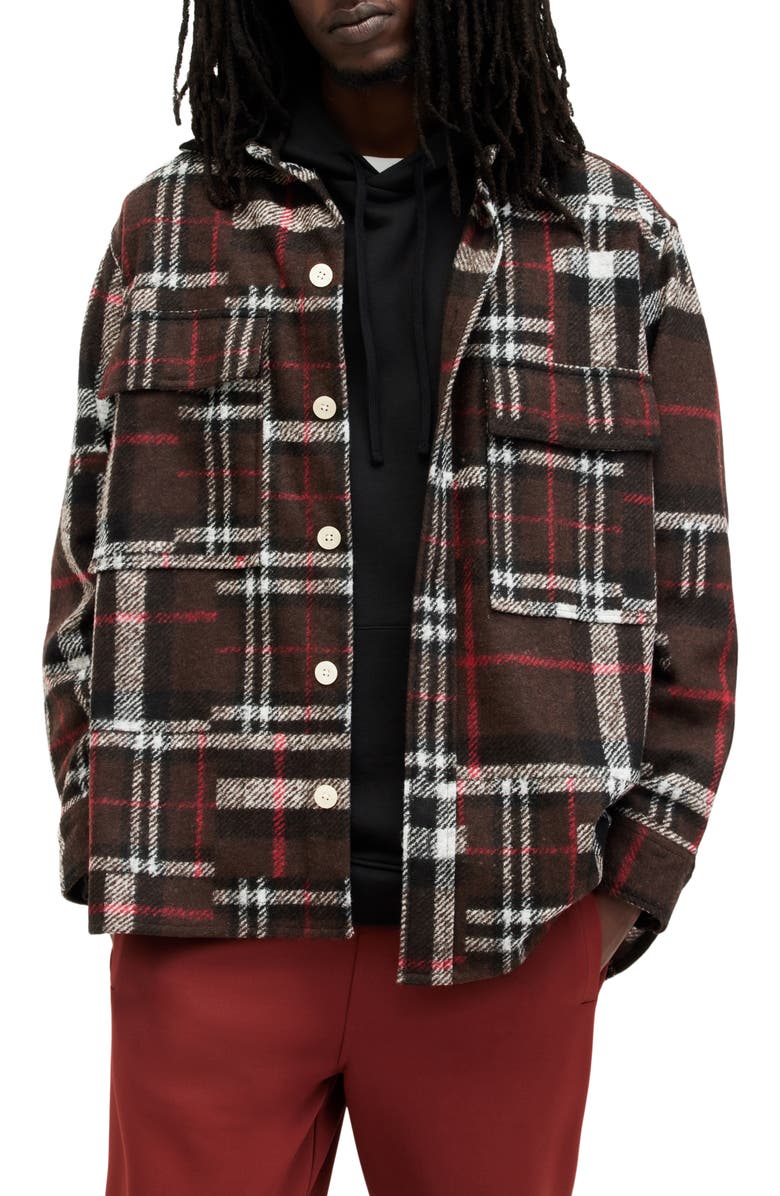 AllSaints Redwood Plaid Flannel Button-Up Shirt, Main, color, 