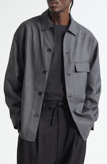 ジャケット・アウター LEMAIRE LIGHT FELTED WOOL LONG OVERSHIRT Lemaire Light Felted Wool Long Overshirt In Black