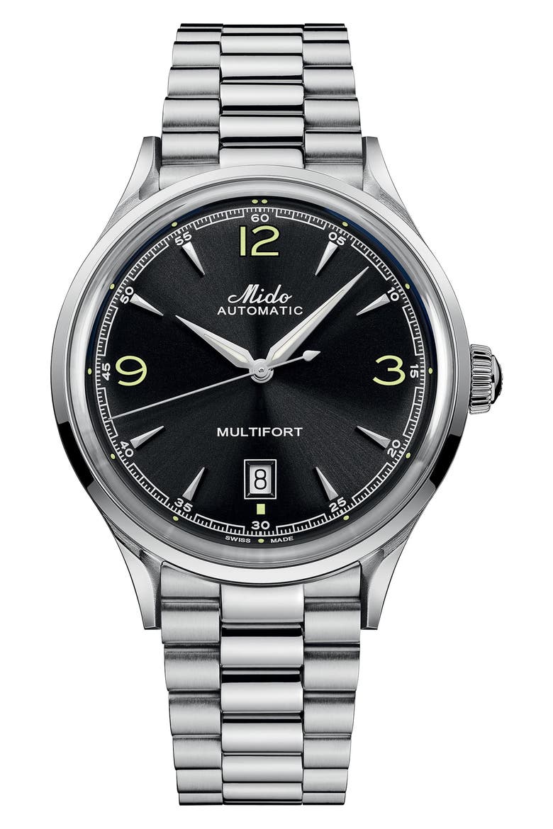 Multifort Powerwind Bracelet Watch, 40mm, Main, color, BLACK/ STAINLESS STEEL