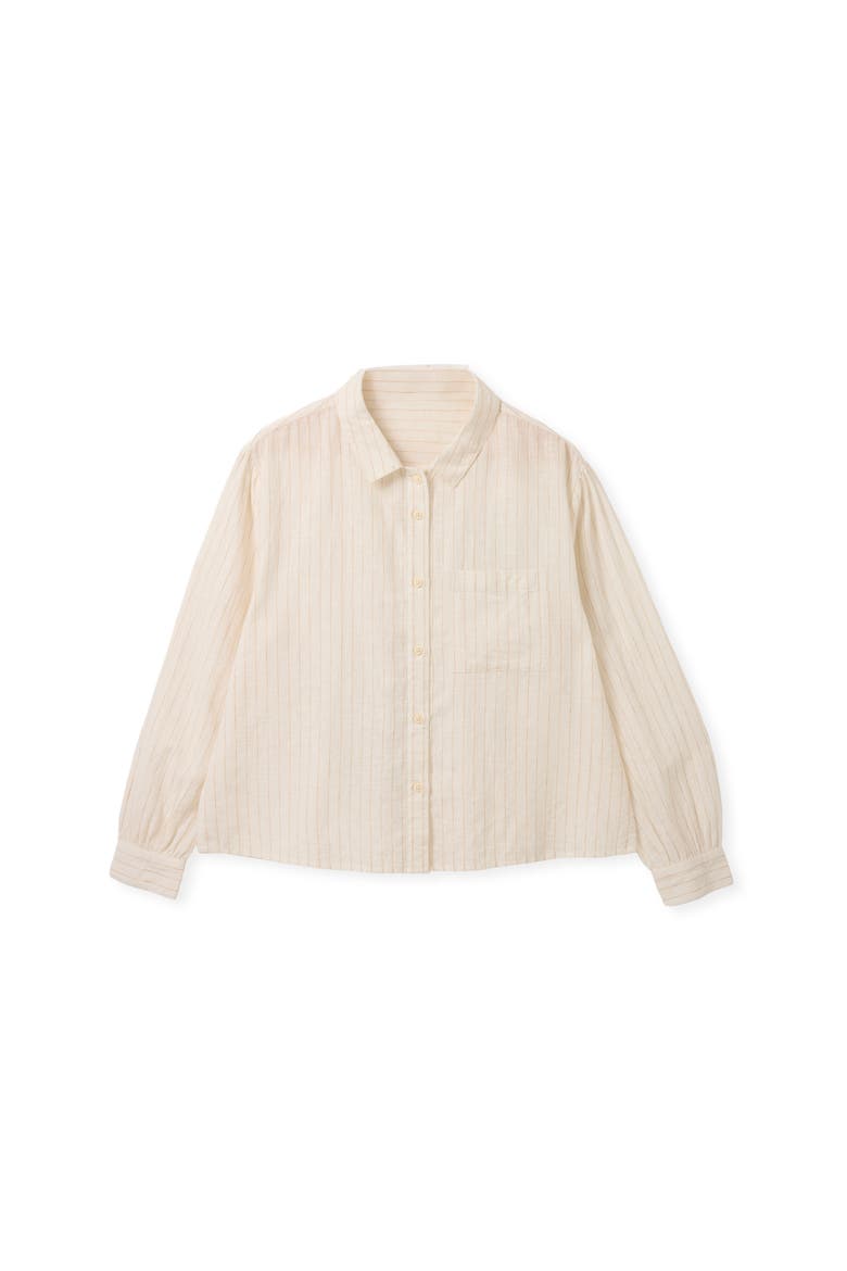 Draped Boxy Collared Shirt, Alternate, color, Ecru Pinstripe