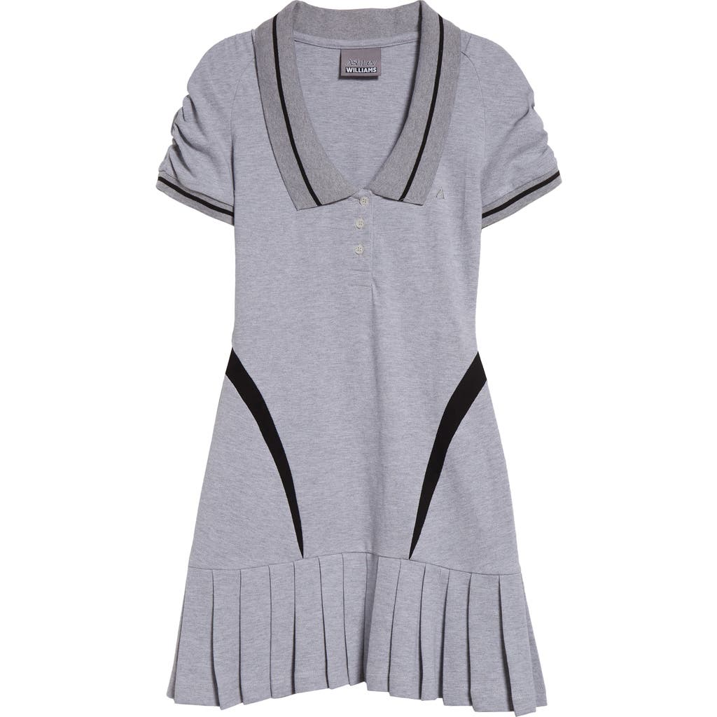 Shop Ashley Williams Amelia Pleated Drop Waist Cotton Piqué Polo Dress In Grey