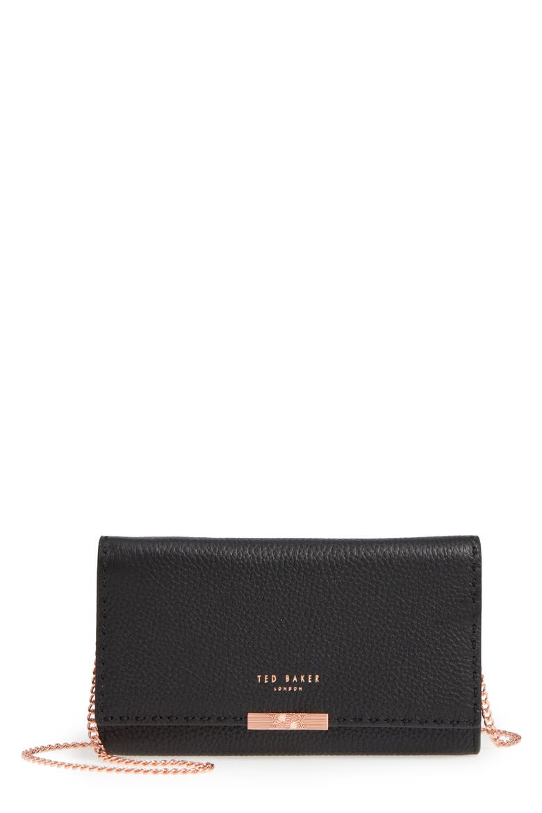 Janet Leather Crossbody Matinée Wallet on a Chain, Main, color, BLACK