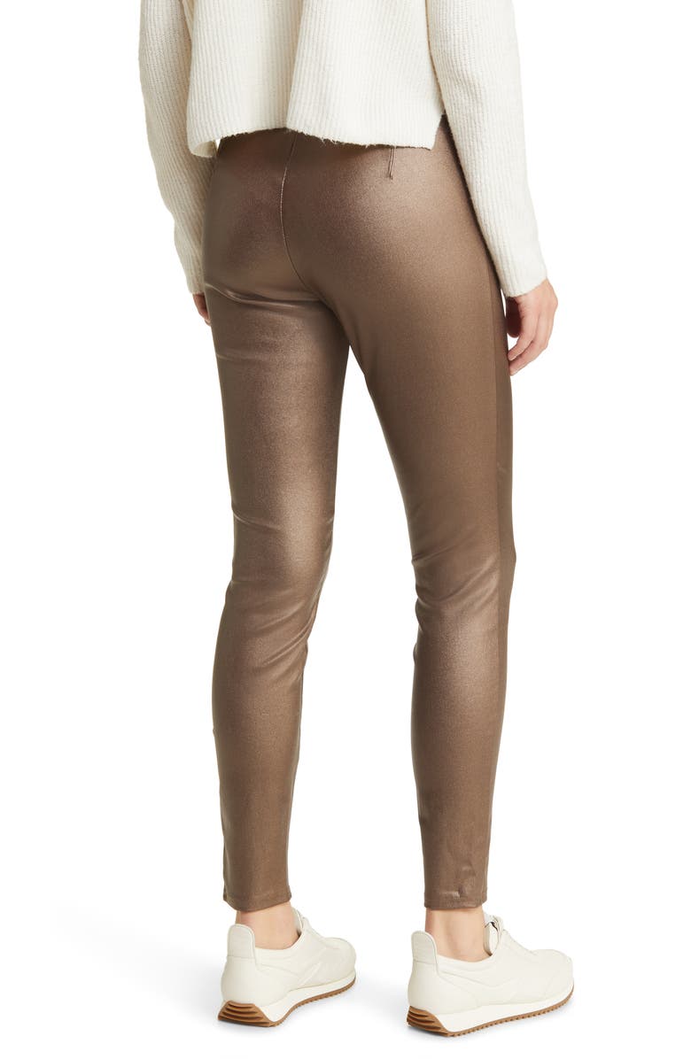 Hue High Rise Faux Leather Leggings, Alternate, color, Bronze