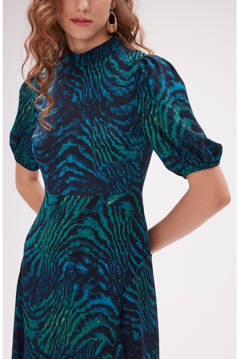 Nella Tiger Print Mock Neck Midi Dress, Alternate, color, MOIRE TIGER