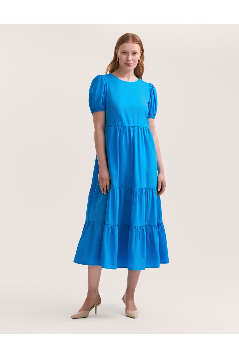 Genevive Cotton Midi Tiered Dress, Main, color, Blue