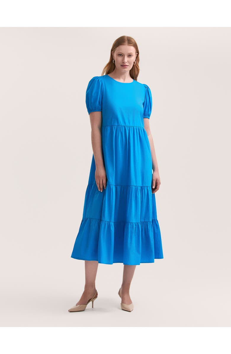 Finery London Genevive Cotton Midi Tiered Dress, Main, color, Blue