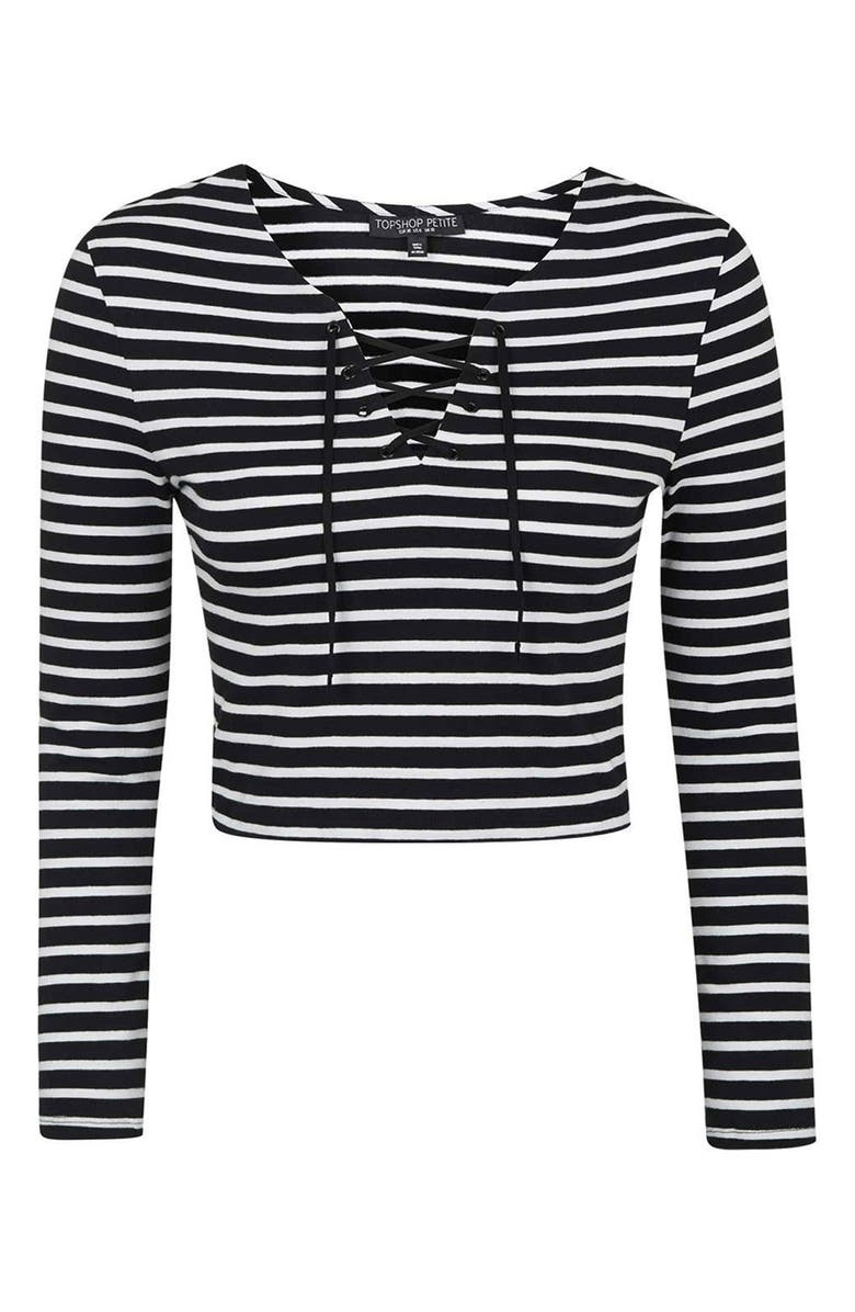 Topshop Stripe Lace-Up Long Sleeve Top, Alternate, color, 