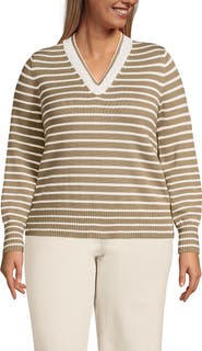 Lands' End Plus Size Drifter Set in Sleeve Vneck Sweater
