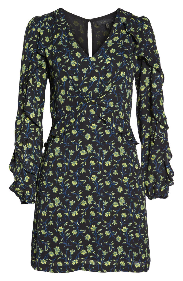 Forest Lily Floral Ruffle Sleeve Dress, Alternate, color, 