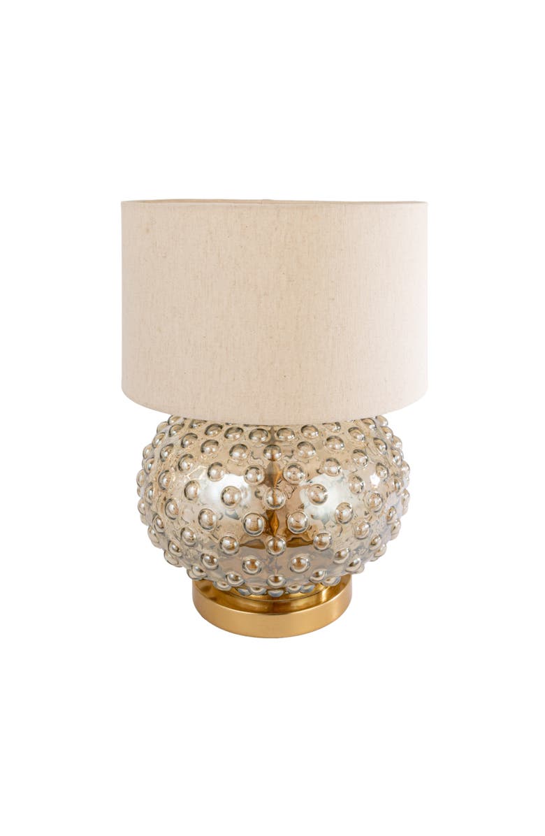 Storied Home Glass Hobnail Table Lamp with Brass Finish Base, Cotton Shade and Inline Switch, Metallic Finish and Smoke Color, Main, color, Grey