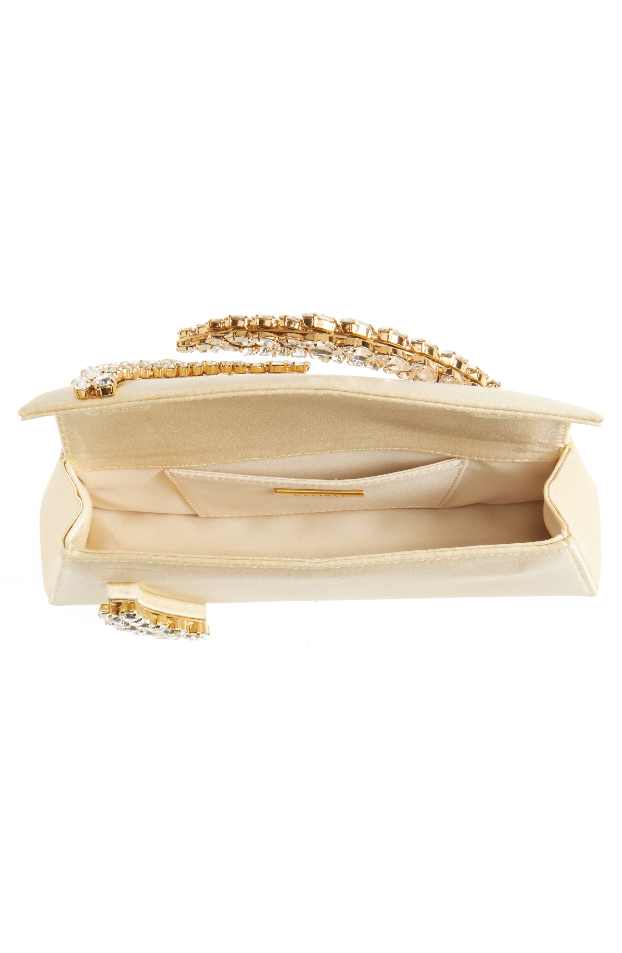 L’alingi Karma Crystal Handle Satin Clutch, Alternate, color, Butter Yellow