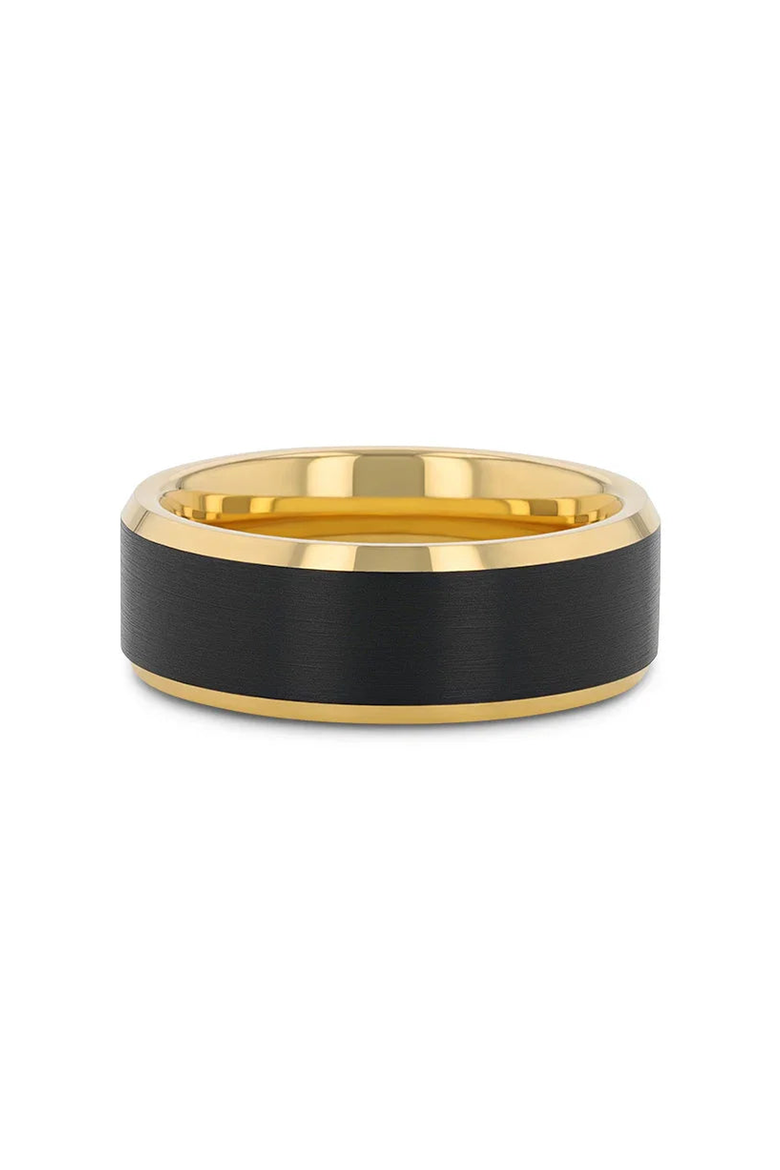 Gaston Tungsten Beveled Ring With Brushed Center, Alternate, color, Black / Gold 8mm