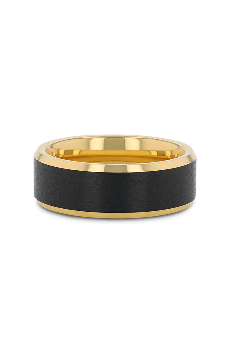 Larson Jewelers Gaston Tungsten Beveled Ring With Brushed Center, Alternate, color, Black / Gold 6Mm