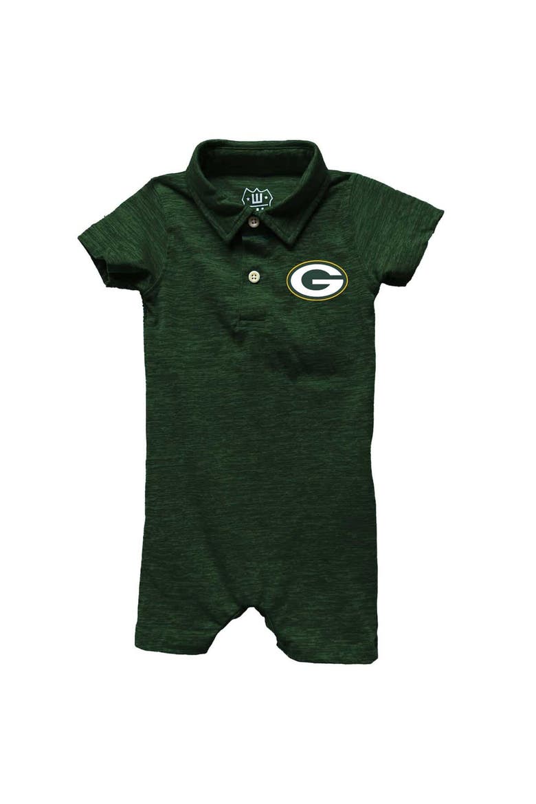 Infant Wes & Willy Green Green Bay Packers Short Leg Cloudy Yarn Polo Bodysuit, Main, color, Green