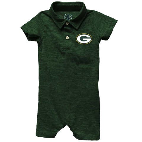Infant Wes & Willy Green Green Bay Packers Short Leg Cloudy Yarn Polo Bodysuit