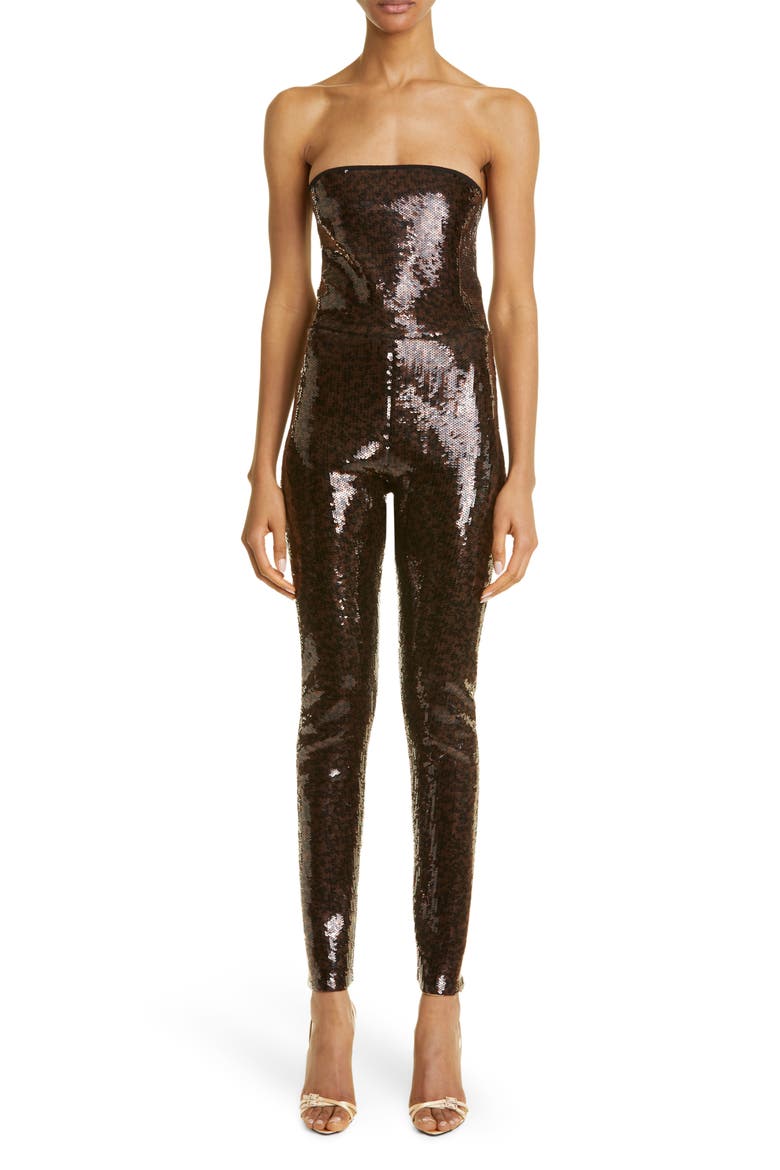 Sequin Strapless Jumpsuit, Main, color, NOIR