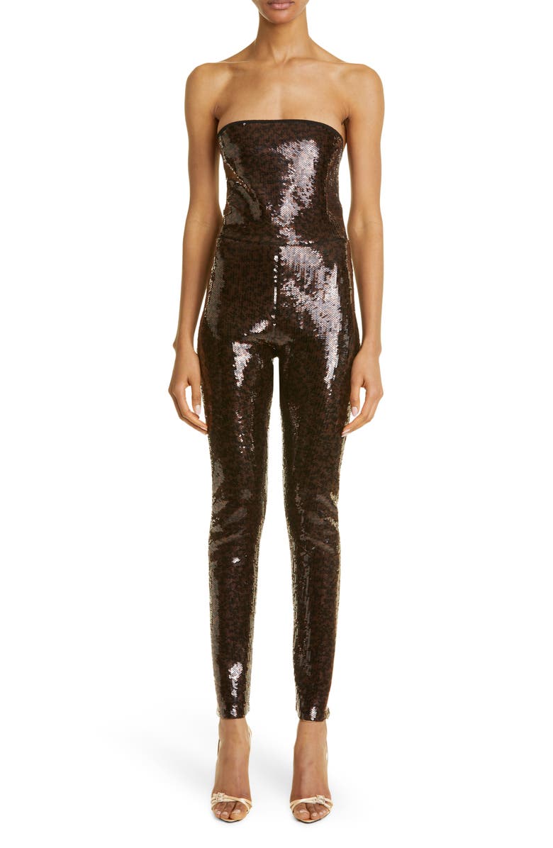 Yves Saint Laurent Sequin Strapless Jumpsuit, Main, color,
