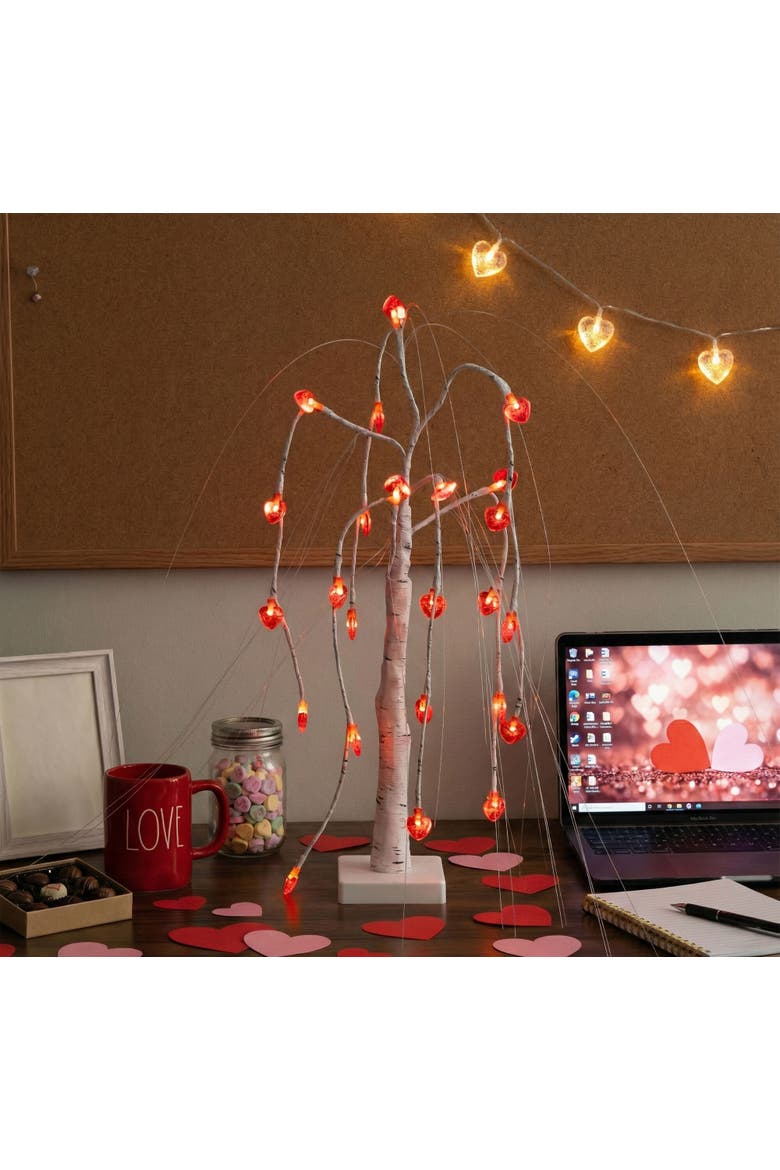 2-ft Pre-Lit Artificial Valentine's Day Willow Tree with 24 Heart Shaped LED Lights, Alternate, color, White