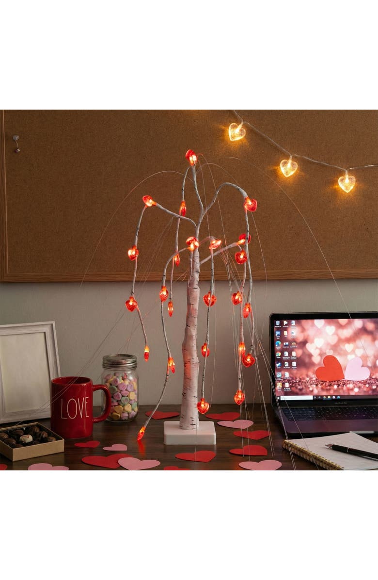 NEARLY NATURAL 2-ft Pre-Lit Artificial Valentine's Day Willow Tree with 24 Heart Shaped LED Lights, Alternate, color, White