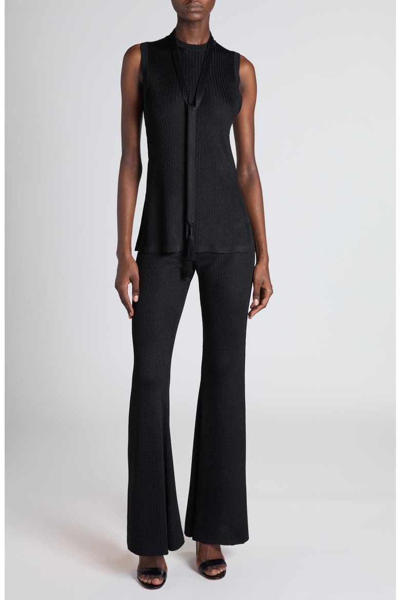 Rib Knit Flare Leg Pants, Alternate, color, BLACK