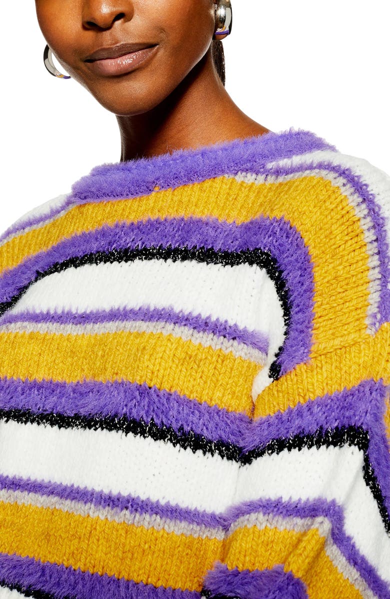 Topshop Fluffy Stripe Sweater, Alternate, color,